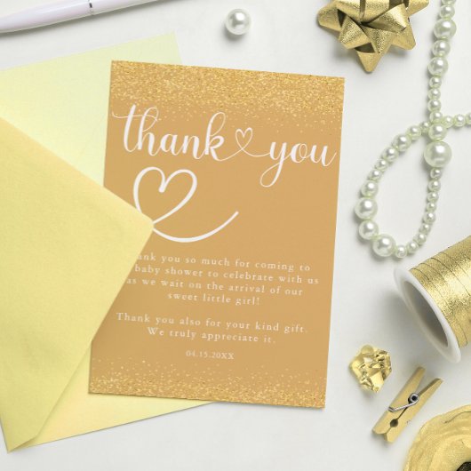 Gold Confetti Thank You Heart Script Bedankkaart