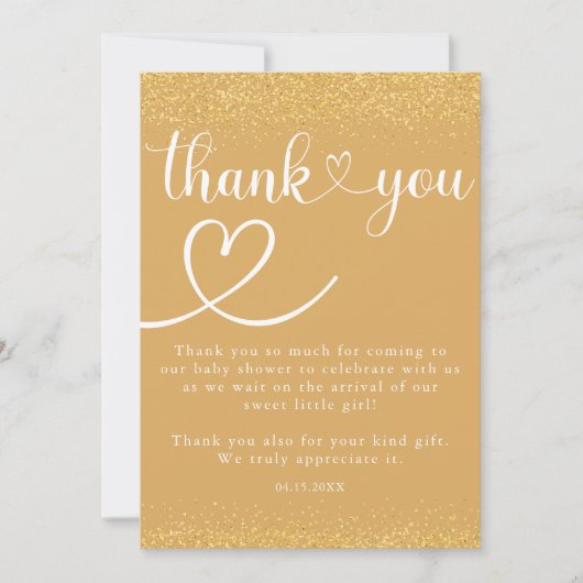 Gold Confetti Thank You Heart Script Bedankkaart (Voorkant)