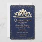 Gold Confetti Tiara Navy Blue Quinceañera Kaart (Voorkant)