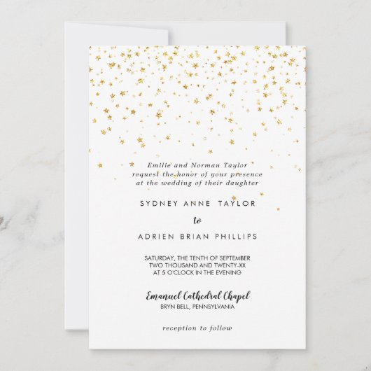 Gold Confetti Traditional Wedding Invitation Kaart (Voorkant)