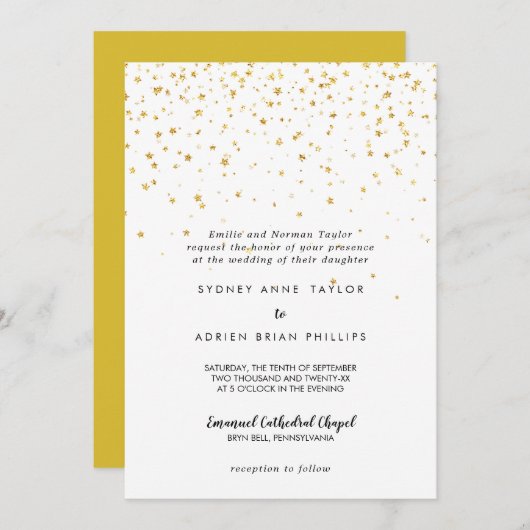 Gold Confetti Traditional Wedding Invitation Kaart (Voorkant / Achterkant)