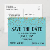 Gold Confetti Turquoise Afstuderen Save the Date Briefkaart (Voorkant / Achterkant)