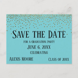 Gold Confetti Turquoise Afstuderen Save the Date Briefkaart