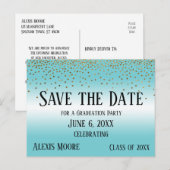 Gold Confetti Turquoise Afstuderen Save the Date Briefkaart (Voorkant / Achterkant)