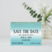 Gold Confetti Turquoise Afstuderen Save the Date Briefkaart (Staand voorkant)