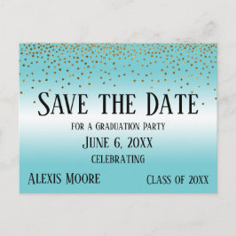 Gold Confetti Turquoise Afstuderen Save the Date Briefkaart