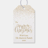Gold Confetti Typografie Merry Kerstry Cadeaulabel (Voorkant)