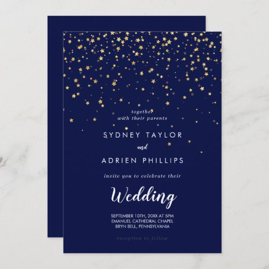 Gold Confetti | Uitnodiging tot informele weddensc (Voorkant / Achterkant)