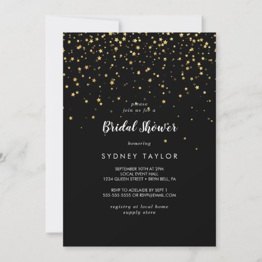Gold Confetti | Uitnodiging voor Black Bridal Show (Voorkant)