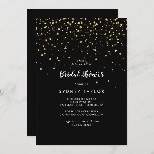 Gold Confetti | Uitnodiging voor Black Bridal Show (Voorkant / Achterkant)