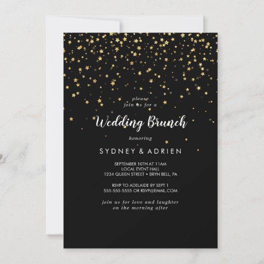 Gold Confetti | Uitnodiging voor Black Wedding Bru (Voorkant)