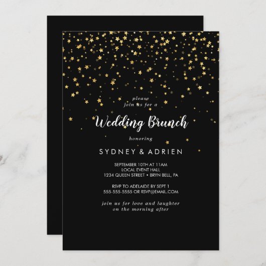Gold Confetti | Uitnodiging voor Black Wedding Bru (Voorkant / Achterkant)