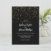 Gold Confetti | Uitnodiging voor Casual zwarte wed (Staand voorkant)