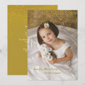 Gold Confetti - Uitnodiging voor de eerste Heilige (Voorkant / Achterkant)