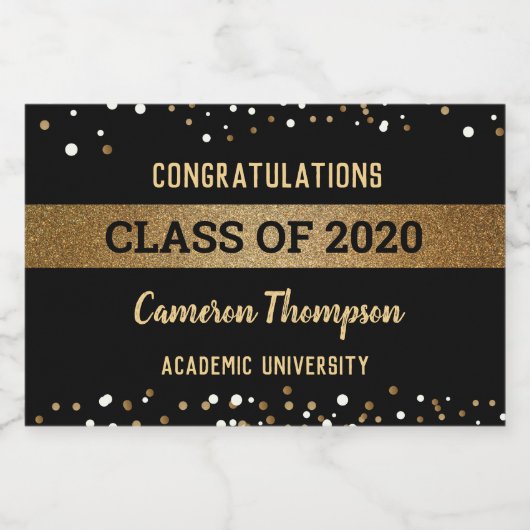 Gold Confetti University Afstuderen Klasse 2020 Sparkling Wijnetiket (Enkel label)