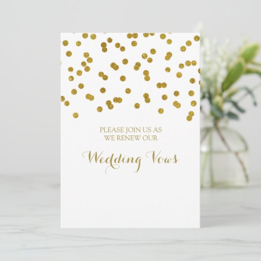 Gold Confetti Vow Renewal Uitnodiging (Staand voorkant)