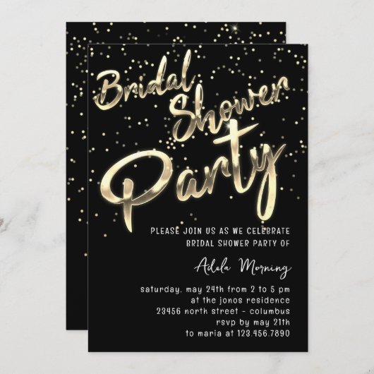 Gold Confetti Vrijgezellenfeest Script Black White Kaart (Voorkant / Achterkant)