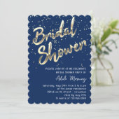 Gold Confetti Vrijgezellenfeest Script Blue Navy Kaart (Staand voorkant)