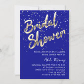Gold Confetti Vrijgezellenfeest Script Royal Blue Kaart (Voorkant)