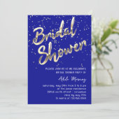 Gold Confetti Vrijgezellenfeest Script Royal Blue Kaart (Staand voorkant)