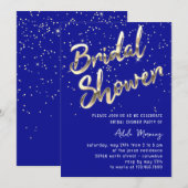 Gold Confetti Vrijgezellenfeest Script Royal Blue Kaart (Voorkant / Achterkant)