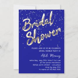 Gold Confetti Vrijgezellenfeest Script Royal Blue Kaart