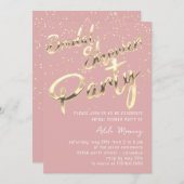 Gold Confetti Vrijgezellenfeest Script Roze Rose Kaart (Voorkant / Achterkant)