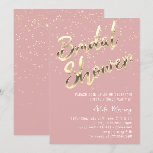 Gold Confetti Vrijgezellenfeest Script Roze RosePo Kaart (Voorkant / Achterkant)