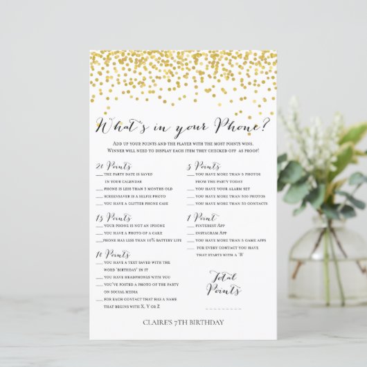 Gold Confetti Wat zit er in je telefoon Birthday G (Staand voorkant)