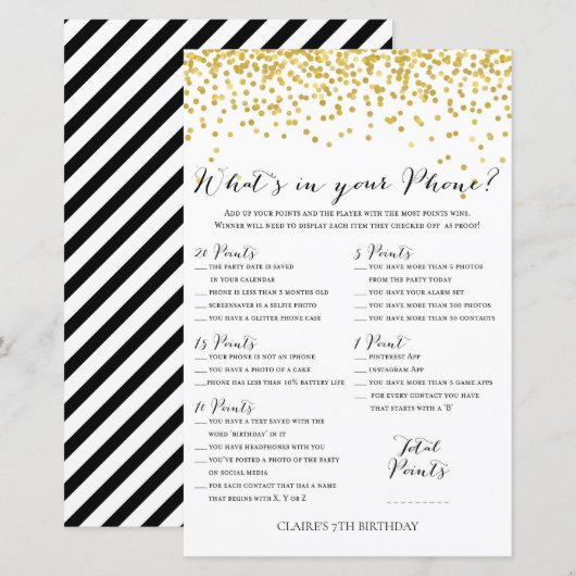 Gold Confetti Wat zit er in je telefoon Birthday G (Voorkant / Achterkant)