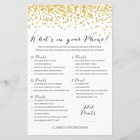 Gold Confetti Wat zit er in je telefoon Birthday G (Voorkant)