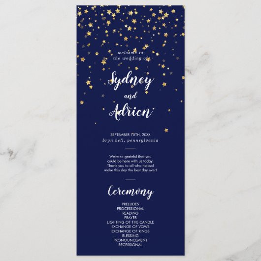 Gold Confetti | Weddenschap bij de marine Programmakaart (Voorkant)