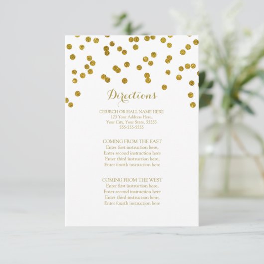 Gold Confetti Wedding Direction Tussenvoegsel Informatiekaartje (Staand voorkant)