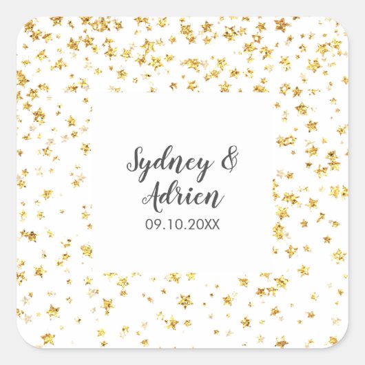 Gold Confetti Wedding Envelope-zegels Vierkante Sticker (Voorkant)