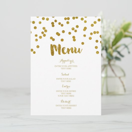 Gold Confetti Wedding Menu (Staand voorkant)