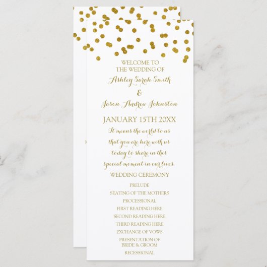 Gold Confetti Wedding Program Programmakaart (Voorkant / Achterkant)