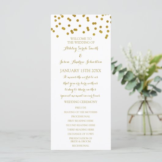 Gold Confetti Wedding Program Programmakaart (Staand voorkant)