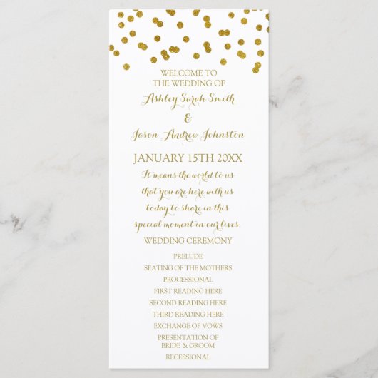 Gold Confetti Wedding Program Programmakaart (Voorkant)
