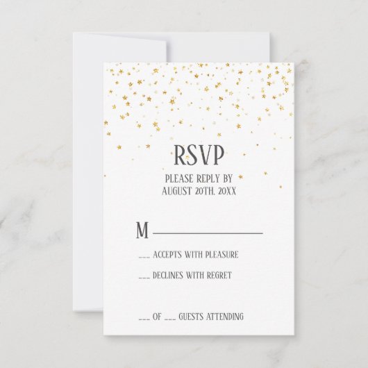 Gold Confetti Wedding RSVP Kaart (Voorkant)