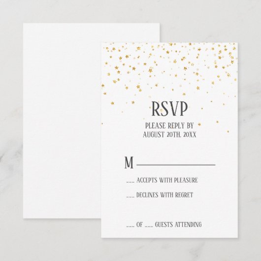 Gold Confetti Wedding RSVP Kaart (Voorkant / Achterkant)