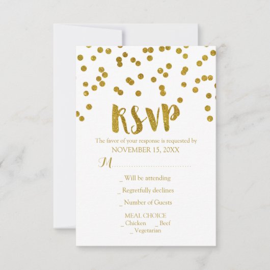 Gold Confetti Wedding RSVP-kaarten RSVP Kaartje (Voorkant)