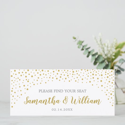 Gold Confetti Wedding Seating Chart | Aangepaste k Programmakaart (Staand voorkant)
