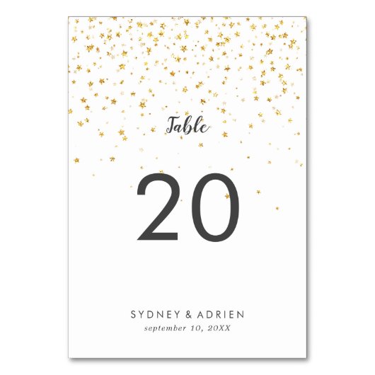 Gold Confetti Wedding Table Numbers Kaart (Voorkant)