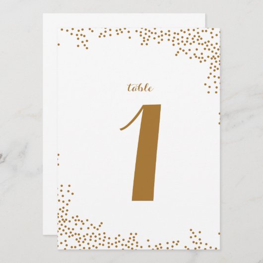 Gold Confetti Wedding Table Numbers Kaart (Voorkant / Achterkant)