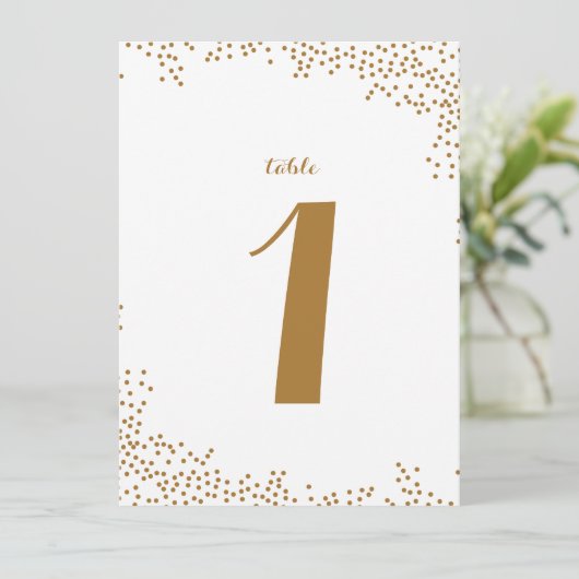 Gold Confetti Wedding Table Numbers Kaart (Staand voorkant)
