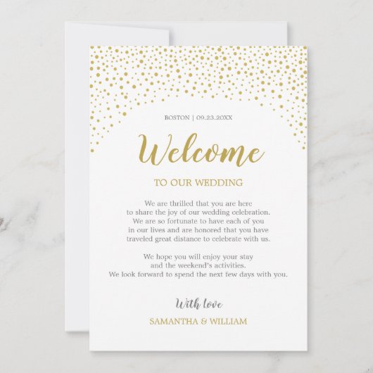 Gold Confetti Wedding Welkomstbericht | Gepersonal Kaart (Voorkant)