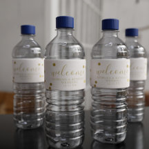 Gold Confetti Welkome bruiloft Water Fleslabels