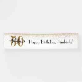 Gold Confetti White 50 & Fabulous Happy Birthday Spandoek