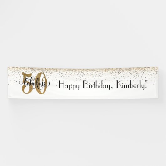 Gold Confetti White 50 & Fabulous Happy Birthday Spandoek (Horizontaal)