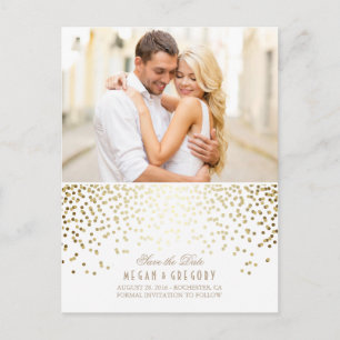 Gold Confetti White Elegant Photo Save the Date Aankondigingskaart